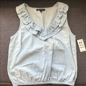 INC International Concepts Light Blue Ruffled Blouse